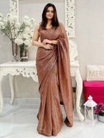 Thumbnail for NOZ2TOZ Women's Georgette Brown Embellished Designer Saree With Blouse Piece - Distacart