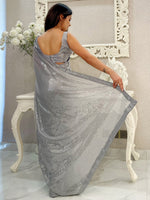 Thumbnail for NOZ2TOZ Women's Georgette Grey Embellished Designer Saree With Blouse Piece - Distacart