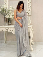 Thumbnail for NOZ2TOZ Women's Georgette Grey Embellished Designer Saree With Blouse Piece - Distacart