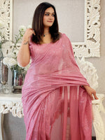 Thumbnail for NOZ2TOZ Women's Georgette Pink Embellished Designer Saree With Blouse Piece - Distacart