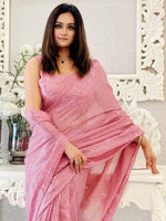Thumbnail for NOZ2TOZ Women's Georgette Pink Embellished Designer Saree With Blouse Piece - Distacart