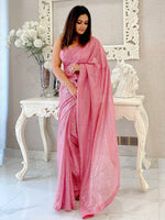 Thumbnail for NOZ2TOZ Women's Georgette Pink Embellished Designer Saree With Blouse Piece - Distacart