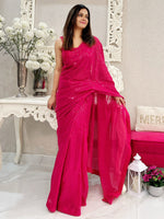 Thumbnail for NOZ2TOZ Women's Georgette Pink Embellished Designer Saree With Blouse Piece - Distacart