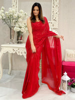 Thumbnail for NOZ2TOZ Women's Georgette Red Embellished Designer Saree With Blouse Piece - Distacart