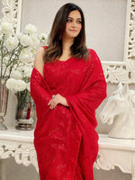 Thumbnail for NOZ2TOZ Women's Georgette Red Embellished Designer Saree With Blouse Piece - Distacart