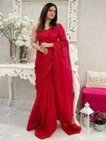 Thumbnail for NOZ2TOZ Women's Georgette Red Embellished Designer Saree With Blouse Piece - Distacart