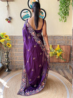 Thumbnail for NOZ2TOZ Women's Chiffon Purple Embellished Designer Saree With Blouse Piece - Distacart