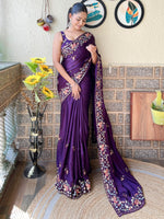 Thumbnail for NOZ2TOZ Women's Chiffon Purple Embellished Designer Saree With Blouse Piece - Distacart