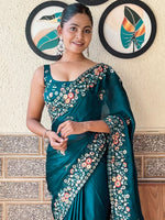 Thumbnail for NOZ2TOZ Women's Chiffon Teal blue Embellished Designer Saree With Blouse Piece - Distacart