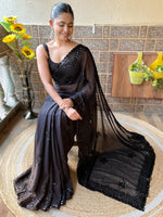 Thumbnail for NOZ2TOZ Women's Georgette Black Embellished Designer Saree With Blouse Piece - Distacart
