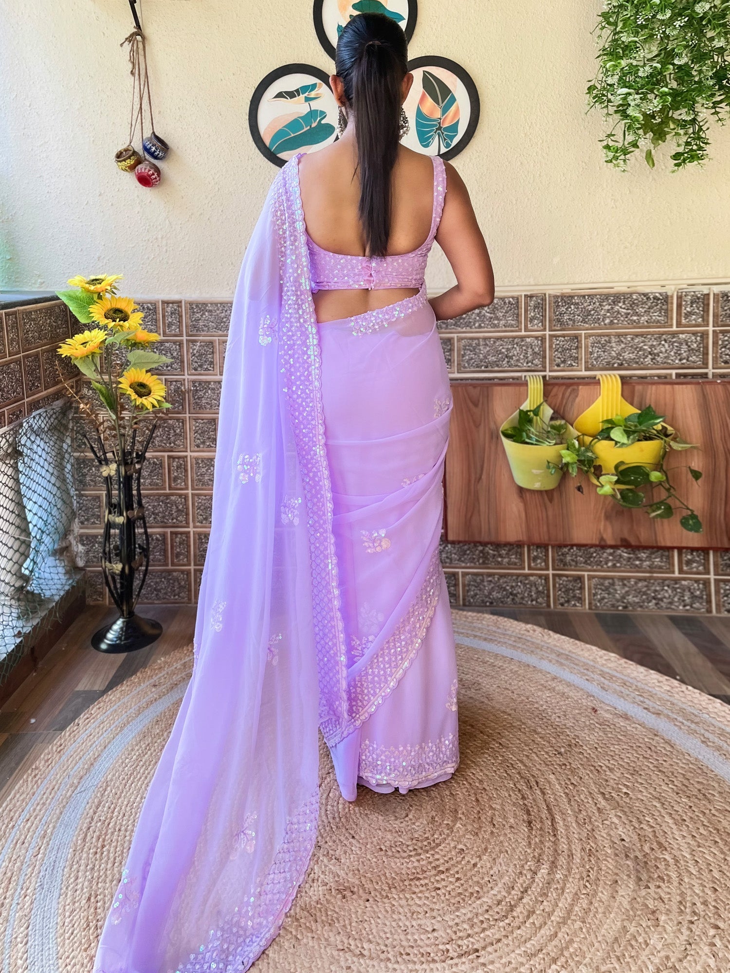 NOZ2TOZ Women's Georgette Lavender Embellished Designer Saree With Blouse Piece - Distacart