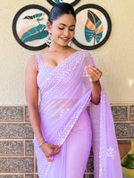 Thumbnail for NOZ2TOZ Women's Georgette Lavender Embellished Designer Saree With Blouse Piece - Distacart