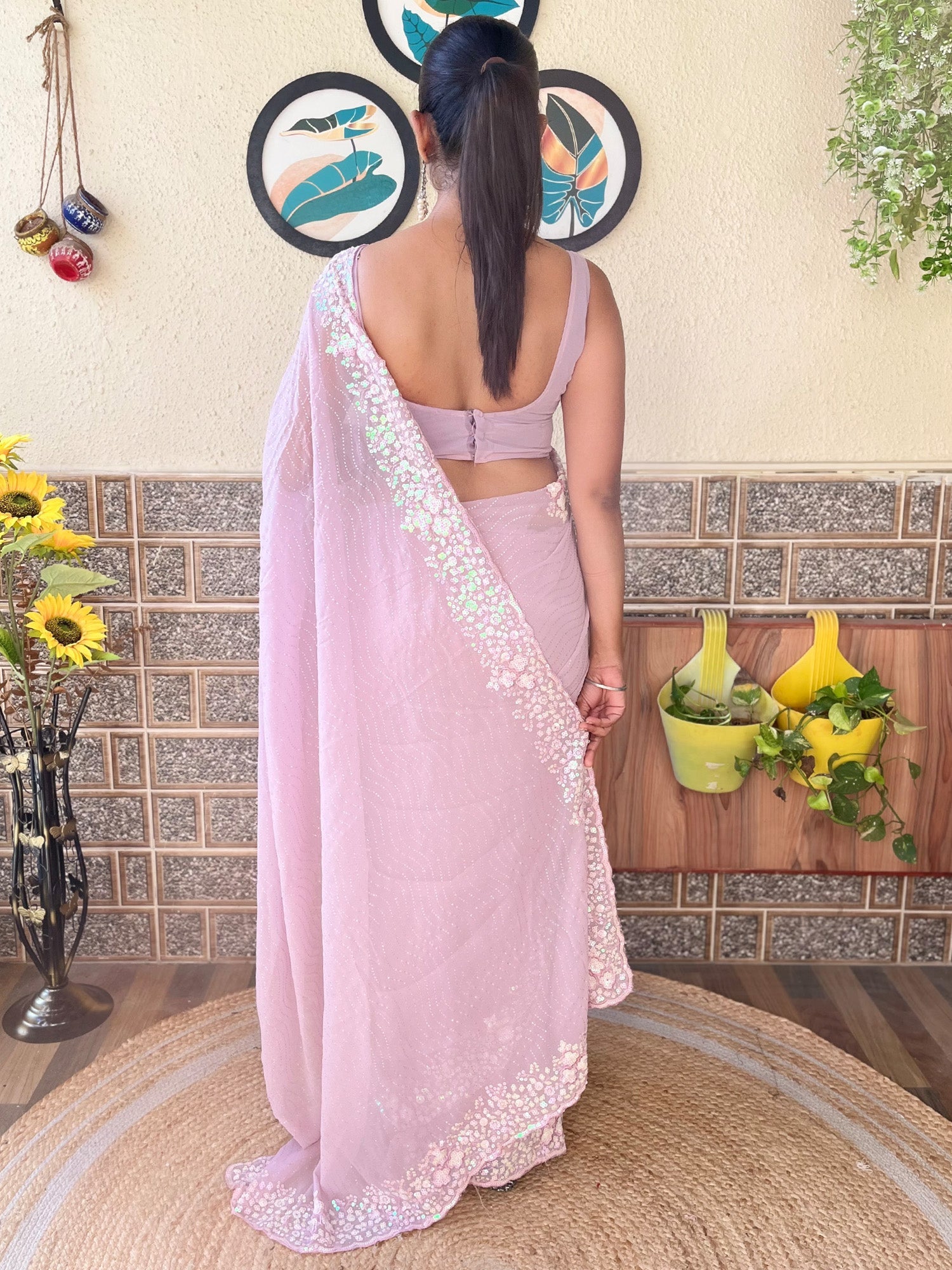 NOZ2TOZ Women's Georgette Mauve Embellished Designer Saree With Blouse Piece - Distacart