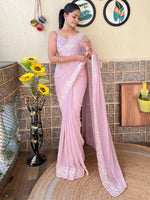 Thumbnail for NOZ2TOZ Women's Georgette Mauve Embellished Designer Saree With Blouse Piece - Distacart