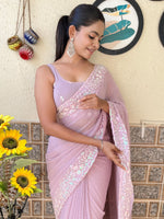 Thumbnail for NOZ2TOZ Women's Georgette Mauve Embellished Designer Saree With Blouse Piece - Distacart