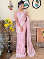 Thumbnail for NOZ2TOZ Women's Georgette Mauve Embellished Designer Saree With Blouse Piece - Distacart