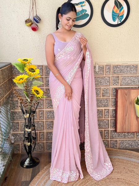 NOZ2TOZ Women's Georgette Mauve Embellished Designer Saree With Blouse Piece - Distacart