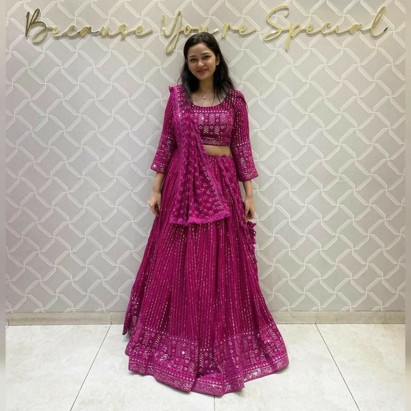 Jyoti Fashion Women's Rani Pink Faux Georgette 3MM Sequins Embroidered Designer Lehenga Choli Set - Distacart
