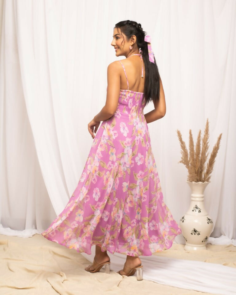 FIORRA Women's Light Pink Georgette Floral Printed Dress - Distacart
