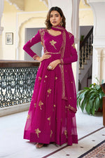 Thumbnail for The52 Women's Gorgeous Faux Georgette Fabric Embroidery Work Flared Anarkali Pant and Dupatta Set - Distacart