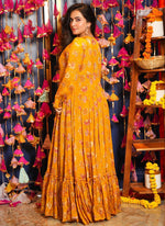 Thumbnail for Vegaa Fashion Yellow Chinon Silk Digital Print Palazzo With Shrug Indo Western Suit - Distacart