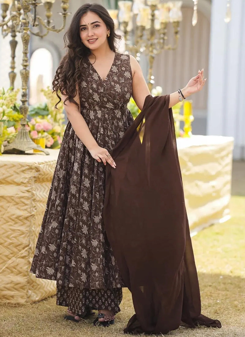 Vegaa Fashion Coffee Muslin Digital Print Designer Salwar Suit - Distacart