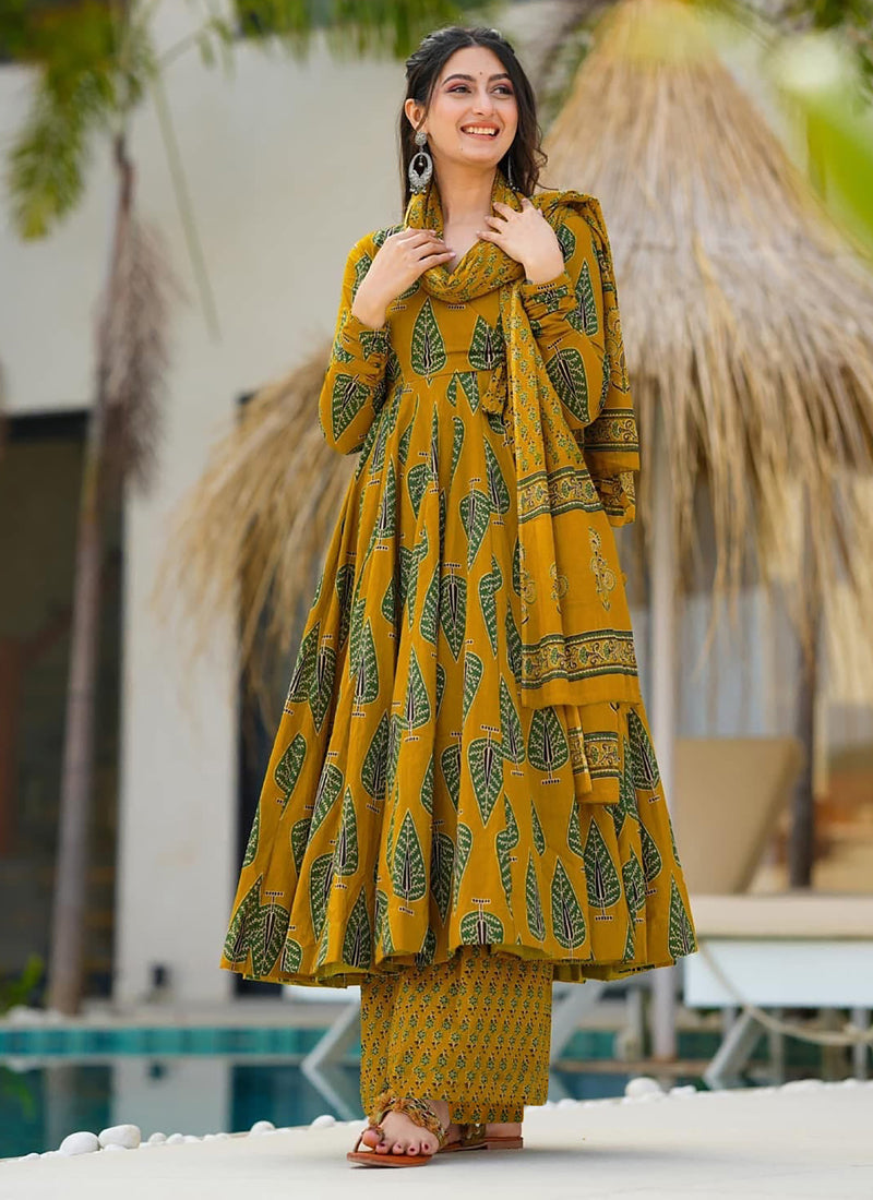 Vegaa Fashion Mustard Muslin Digital Print Designer Salwar Suit - Distacart