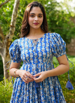 Thumbnail for Vegaa Fashion Blue Rayon Digital Print Designer Western Gown - Distacart