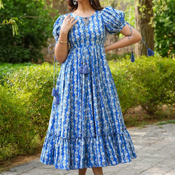 Vegaa Fashion Blue Rayon Digital Print Designer Western Gown - Distacart