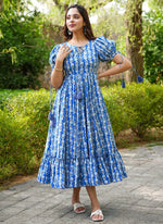 Thumbnail for Vegaa Fashion Blue Rayon Digital Print Designer Western Gown - Distacart