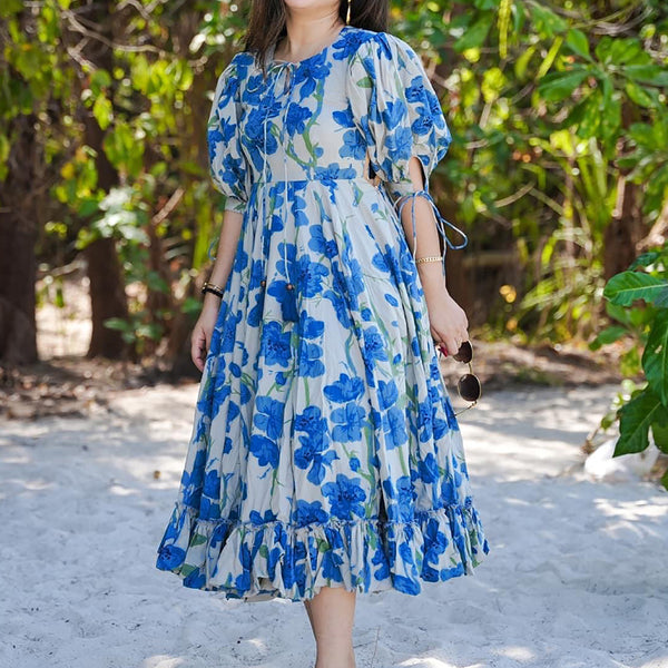 Vegaa Fashion Blue Rayon Digital Print Designer Western Gown - Distacart