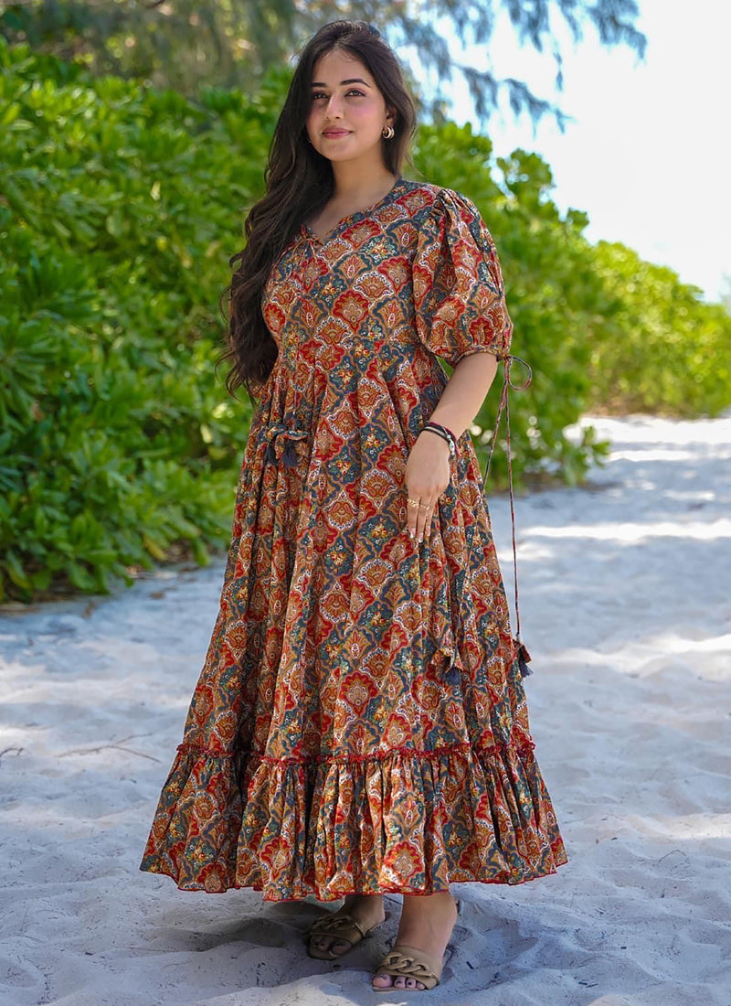 Vegaa Fashion Multi Color Rayon Digital Print Designer Western Gown - Distacart