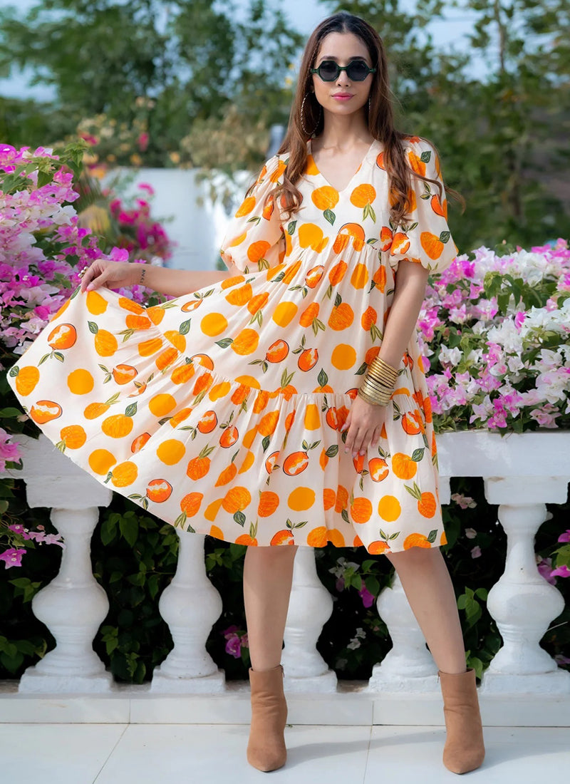 Vegaa Fashion Off White Rayon Digital Print Designer Western Gown - Distacart