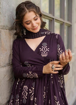 Thumbnail for Vegaa Fashion Dark Purple Pure Muslin Digital Printed Designer Salwar Suit - Distacart