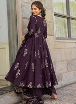 Thumbnail for Vegaa Fashion Dark Purple Pure Muslin Digital Printed Designer Salwar Suit - Distacart