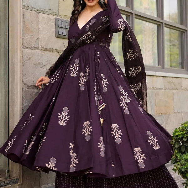 Vegaa Fashion Dark Purple Pure Muslin Digital Printed Designer Salwar Suit - Distacart