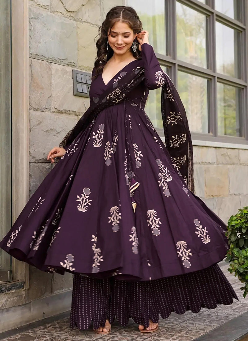 Vegaa Fashion Dark Purple Pure Muslin Digital Printed Designer Salwar Suit - Distacart