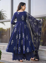 Thumbnail for Vegaa Fashion Royal Blue Pure Muslin Digital Printed Designer Salwar Suit - Distacart