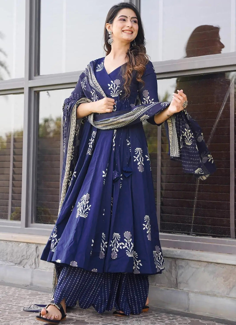 Vegaa Fashion Royal Blue Pure Muslin Digital Printed Designer Salwar Suit - Distacart