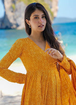 Thumbnail for Vegaa Fashion Pumpkin Yellow Pure Muslin Digital Printed Designer Salwar Suit - Distacart