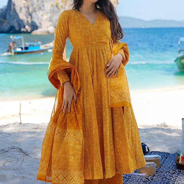 Vegaa Fashion Pumpkin Yellow Pure Muslin Digital Printed Designer Salwar Suit - Distacart