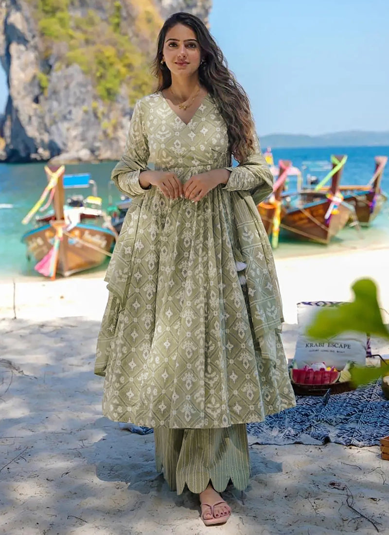 Vegaa Fashion Baby Green Pure Muslin Digital Printed Designer Salwar Suit - Distacart