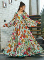 Thumbnail for Vegaa Fashion Multi Color Heavy Air Tex Chinon Silk Digital Print Designer Gown - Distacart