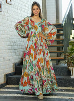 Thumbnail for Vegaa Fashion Multi Color Heavy Air Tex Chinon Silk Digital Print Designer Gown - Distacart
