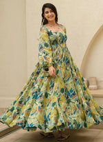 Thumbnail for Vegaa Fashion Multi Color Heavy Air Tex Chinon Silk Digital Print Designer Gown - Distacart