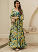 Thumbnail for Vegaa Fashion Multi Color Heavy Air Tex Chinon Silk Digital Print Designer Gown - Distacart