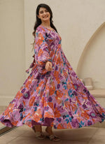 Thumbnail for Vegaa Fashion Multi Color Heavy Air Tex Chinon Silk Digital Print Designer Gown - Distacart