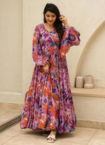 Thumbnail for Vegaa Fashion Multi Color Heavy Air Tex Chinon Silk Digital Print Designer Gown - Distacart