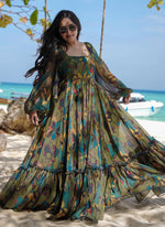 Thumbnail for Vegaa Fashion Multi Color Heavy Air Tex Chinon Silk Digital Print Designer Gown - Distacart