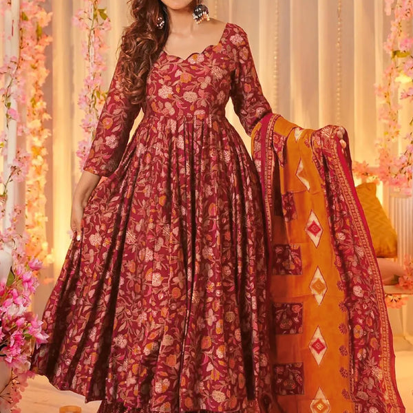 Vegaa Fashion Red Muslin Digital Print Designer Salwar Suit - Distacart